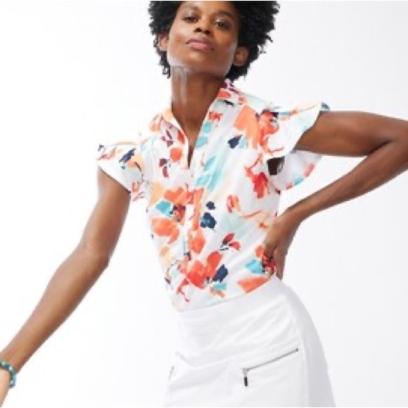 Chico’s Floral Top Flutter Sleeves Sporty Moisture Wicking Chicos 3 = XL - Picture 1 of 10